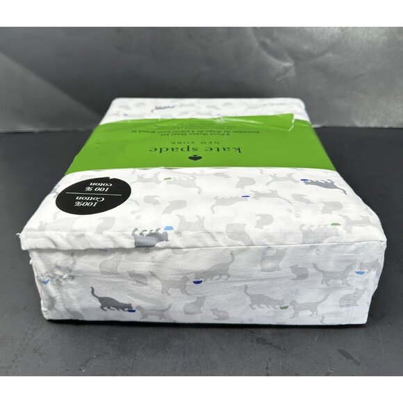 KATE SPADE CATS Cotton QUEEN 4 Piece Sheet Set NEW Grey Gray Kittens Kitties - Picture 5 of 7